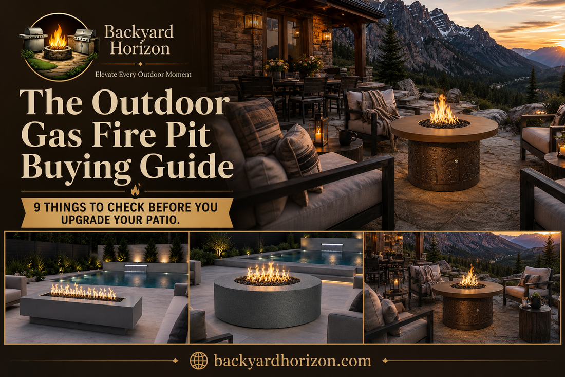 Backyard Horizon outdoor gas fire pit buying guide with luxury patio fire pit designs.