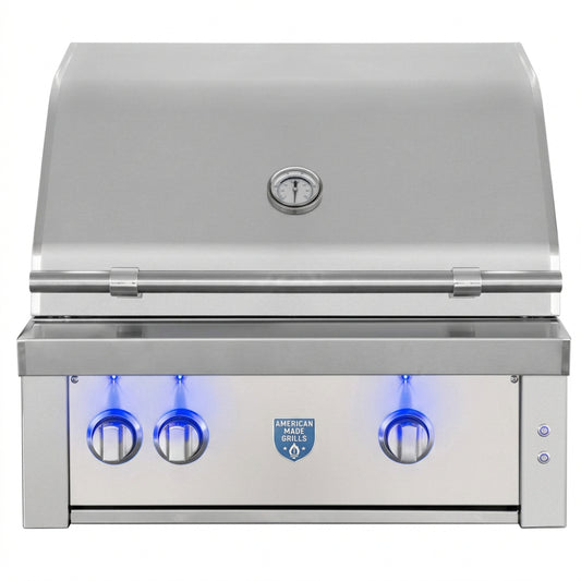 American Made Grills Estate 30" Built-In Gas Grill – #304 Stainless Steel - front view with lid closed