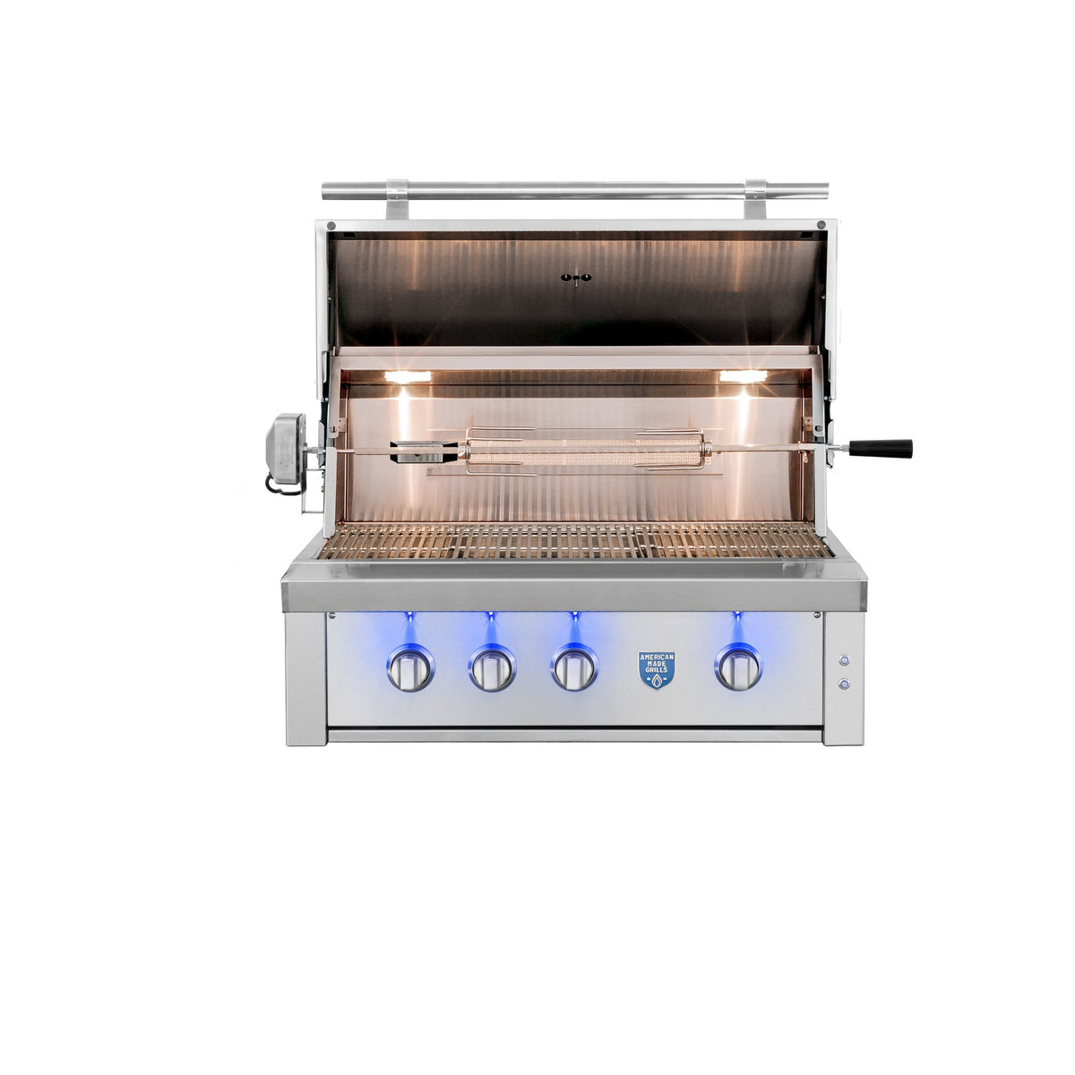 American Made Grills Estate 36" Built-In Gas Grill – #304 Stainless Steel - front view with lid open