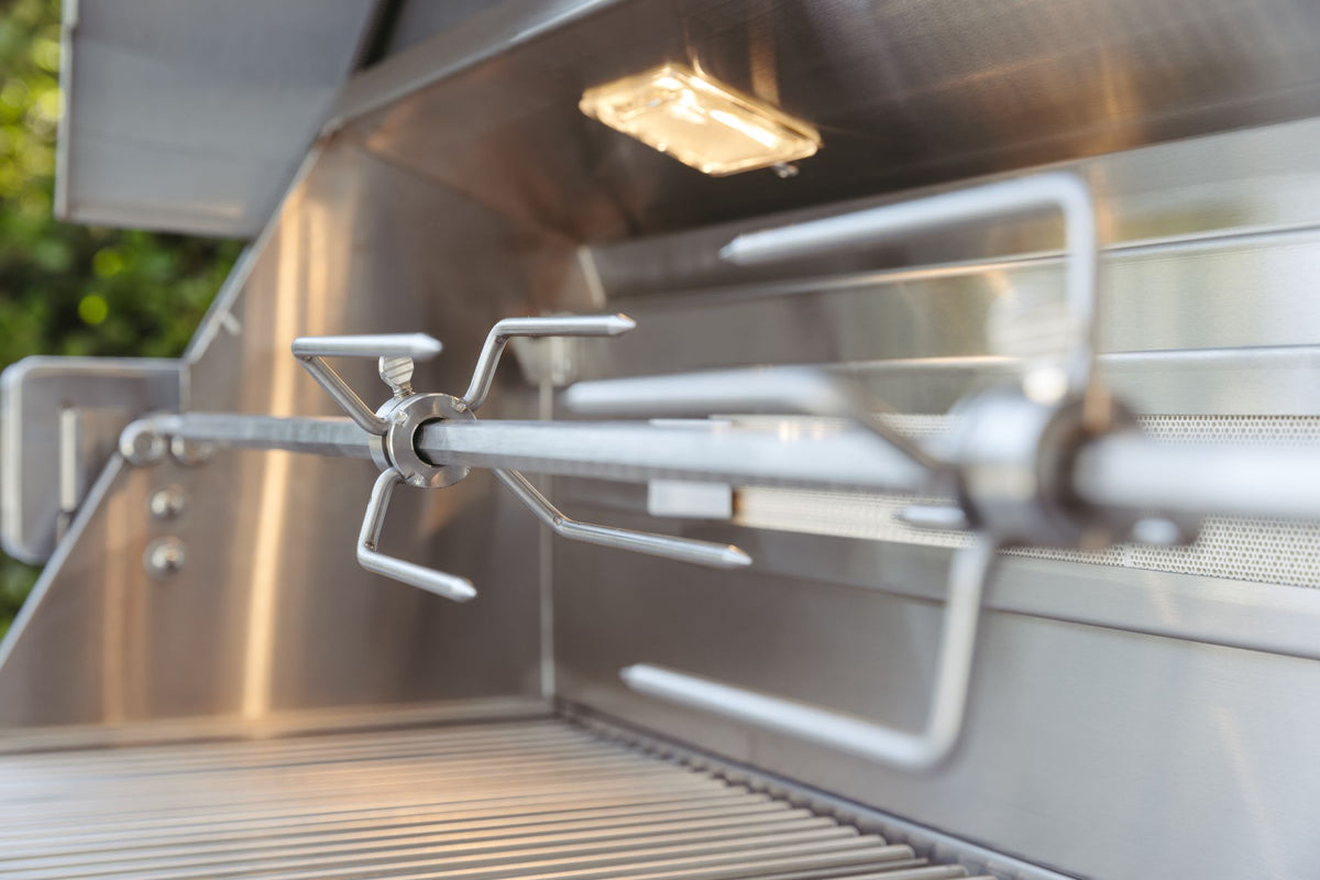 American Made Grills Estate 36" Built-In Gas Grill – #304 Stainless Steel - rotisserie spit detail