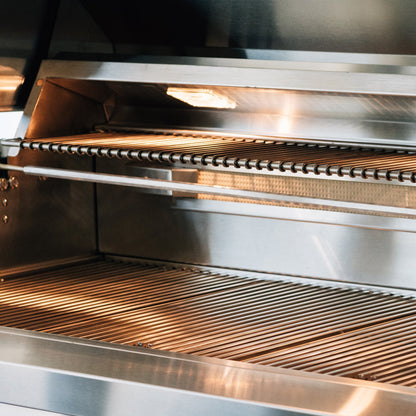 American Made Grills Estate 42" Freestanding Gas Grill on Cart – #304 Stainless Steel - interior lighting detail