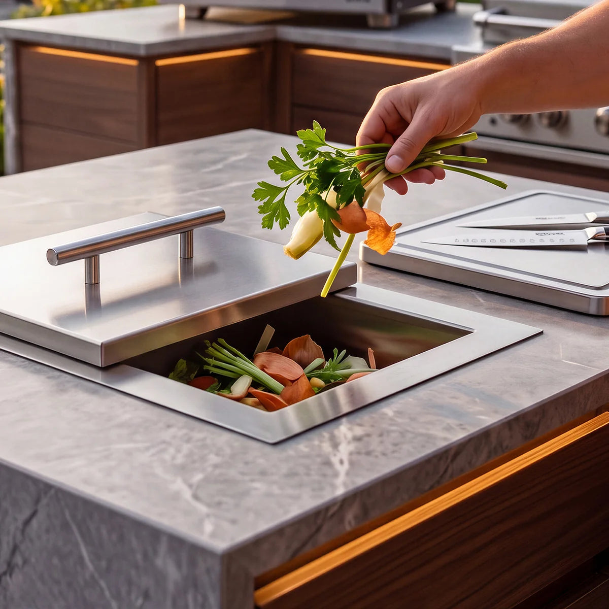 Videl 12 Stainless Steel Bbq Island Trash Chute – Outdoor Living – View 2 – Backyard Horizon