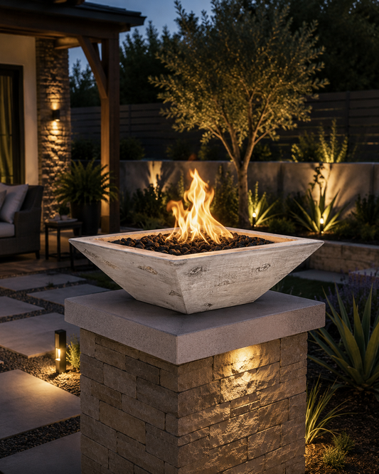 The Outdoor Plus Maya Fire Bowl Wood Grain – Outdoor Living – View 2 – Backyard Horizon