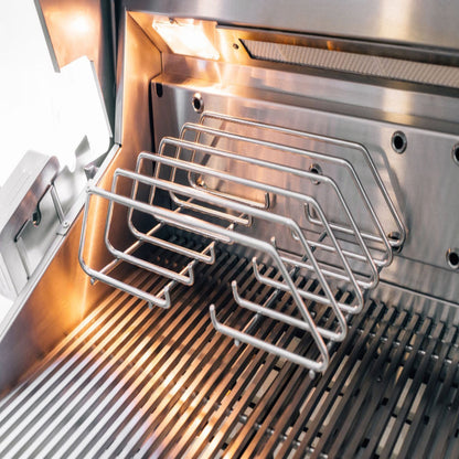 Summerset Quest rib rack positioned on the cooking grates