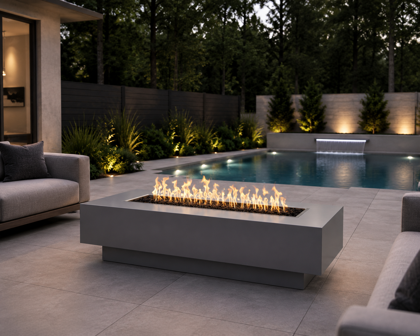 Outdoor Plus Coronado Rectangular- Powder Coated Steel Gas Fire Pits – outdoor fire feature by The Outdoor Plus, shown in a backyard lifestyle setting