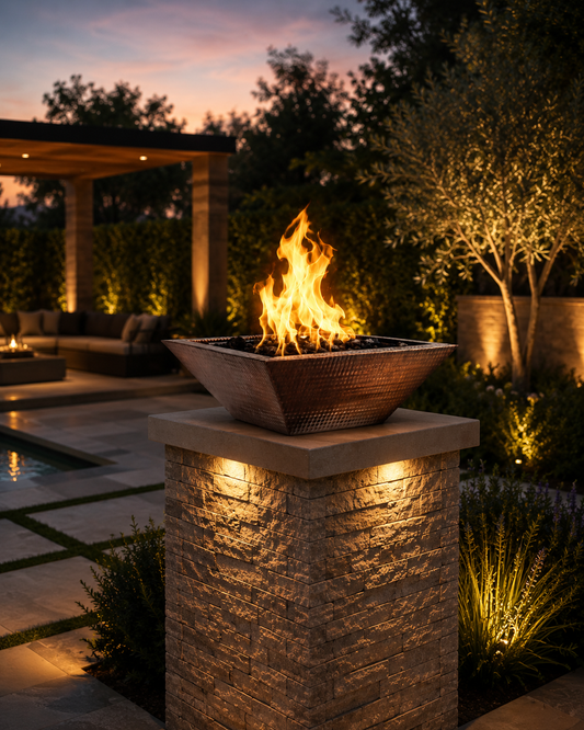 The Outdoor Plus Maya Fire Bowl Hammered Copper – Outdoor Living – View 2 – Backyard Horizon