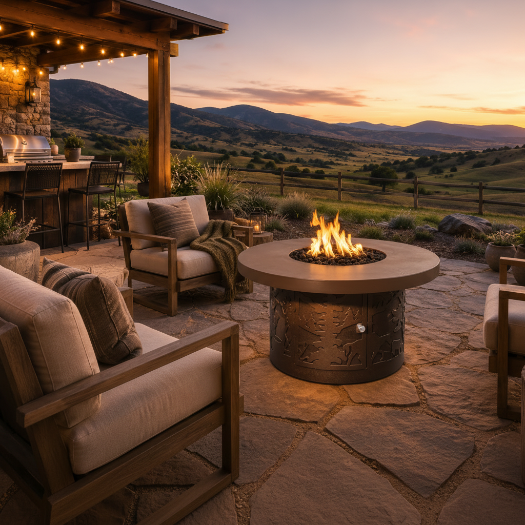 The Outdoor Plus Outback Fire Pit 46" – GFRC Top, Powder Coat Base